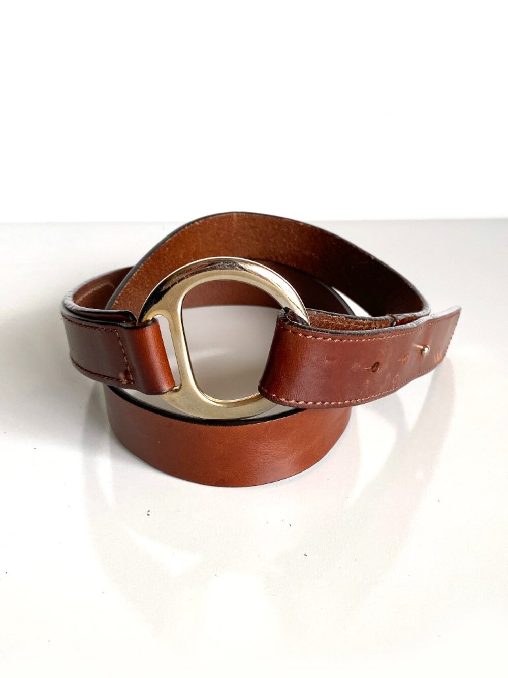 Tommy Bahamas Italy O-ring Buckle Cowhide Leather Fold Over Belt Size M